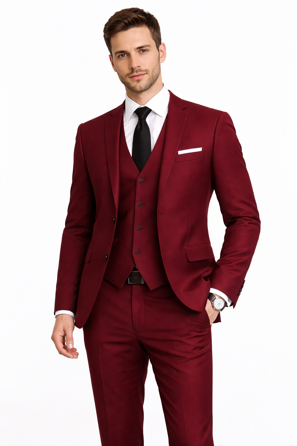 Vintage-Inspired Men's Fashion - Slim Fit Burgundy Suit
