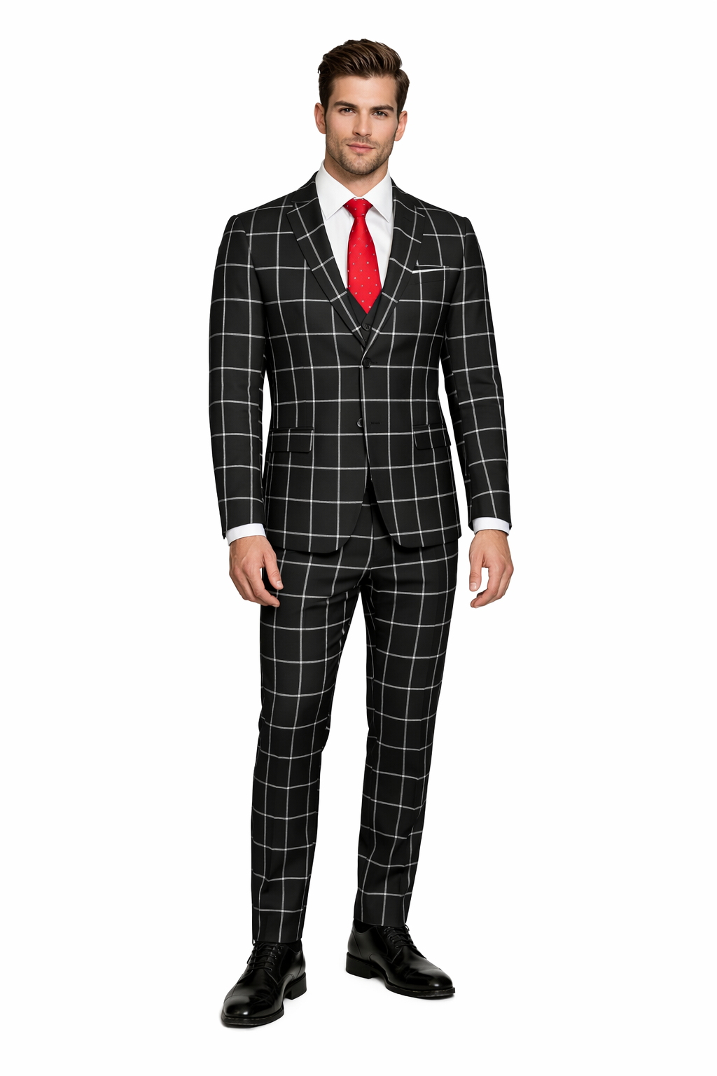 Vintage-Inspired Men's Fashion - Black and Silver Plaid Suit