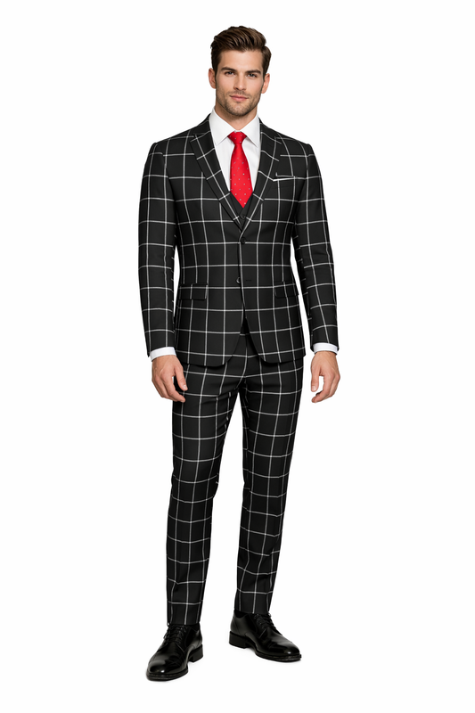Vintage-Inspired Men's Fashion - Black and Silver Plaid Suit