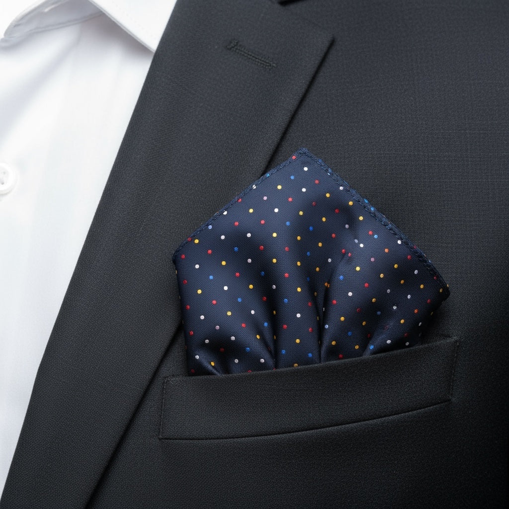 2 Sided Classic Blue Polka Dot/Stripe Handkerchief