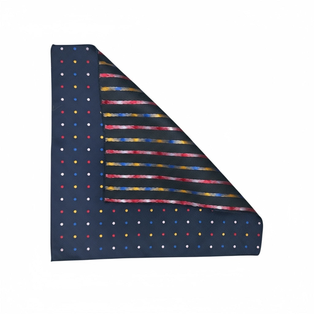 2 Sided Classic Blue Polka Dot/Stripe Handkerchief