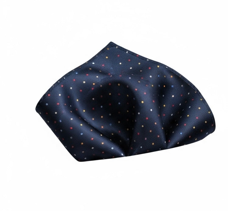 2 Sided Classic Blue Polka Dot/Stripe Handkerchief