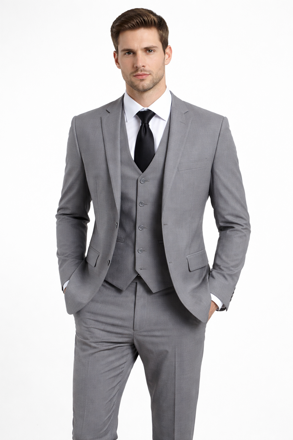 Vintage-Inspired Men's Fashion - 3 Piece Grey Slim Fit Suit & Vest