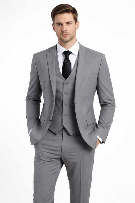 Vintage-Inspired Men's Fashion - 3 Piece Grey Slim Fit Suit & Vest