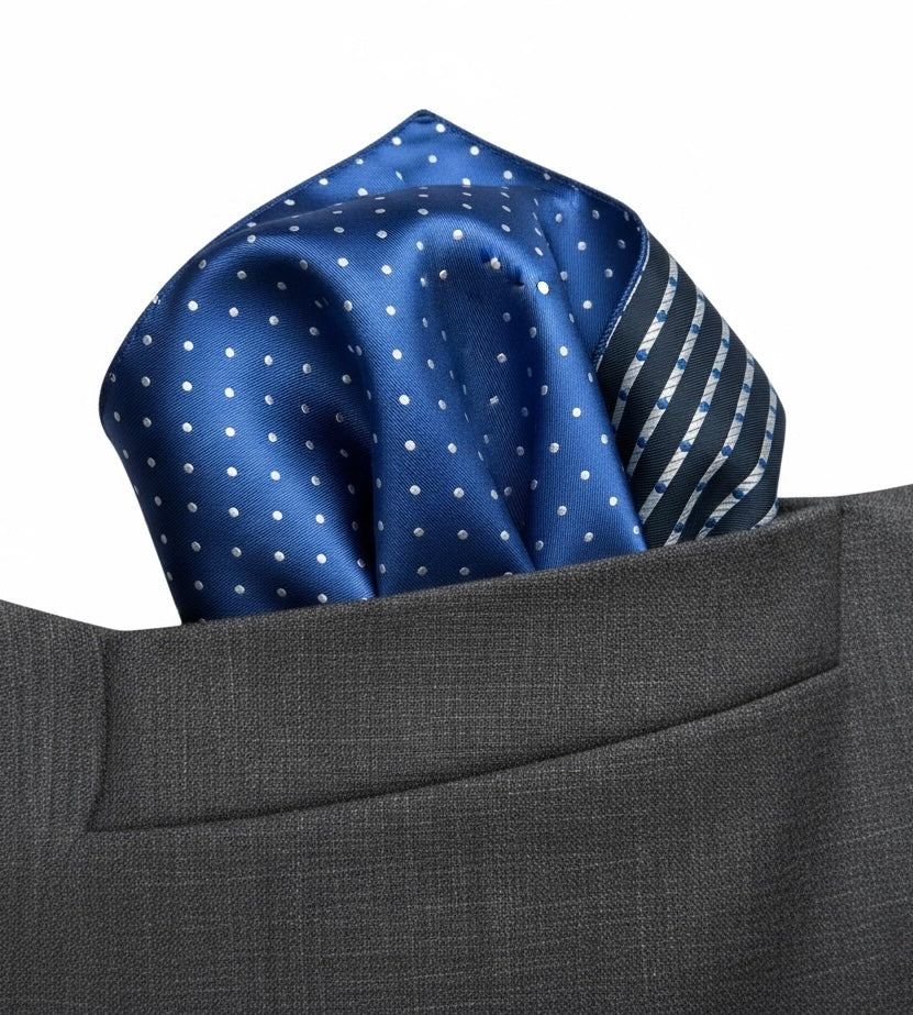 2 Sided Blue Polka Dot Pattern Handkerchief