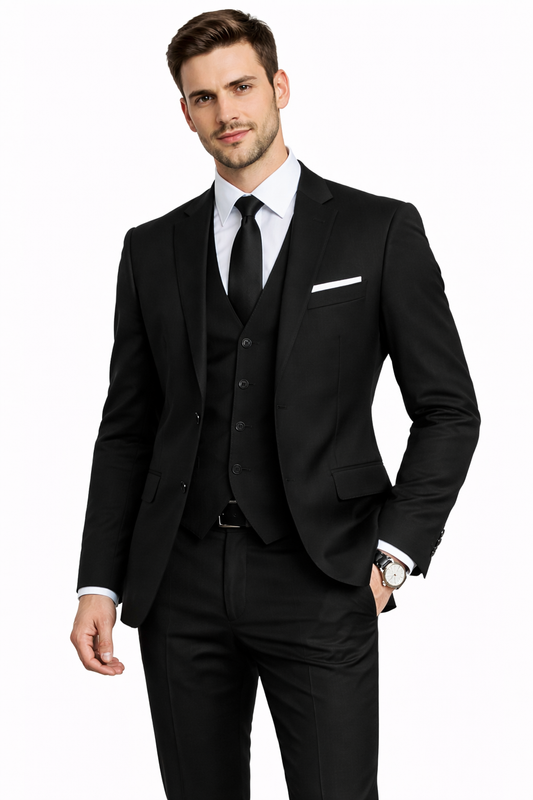 Vintage-Inspired Men's Fashion - 3 Piece Black Suit & Vest