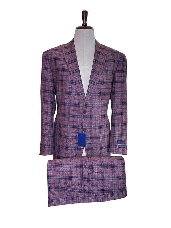 Giorgio Fiorelli Classic Fit Purple Windowpane Plaid Suit