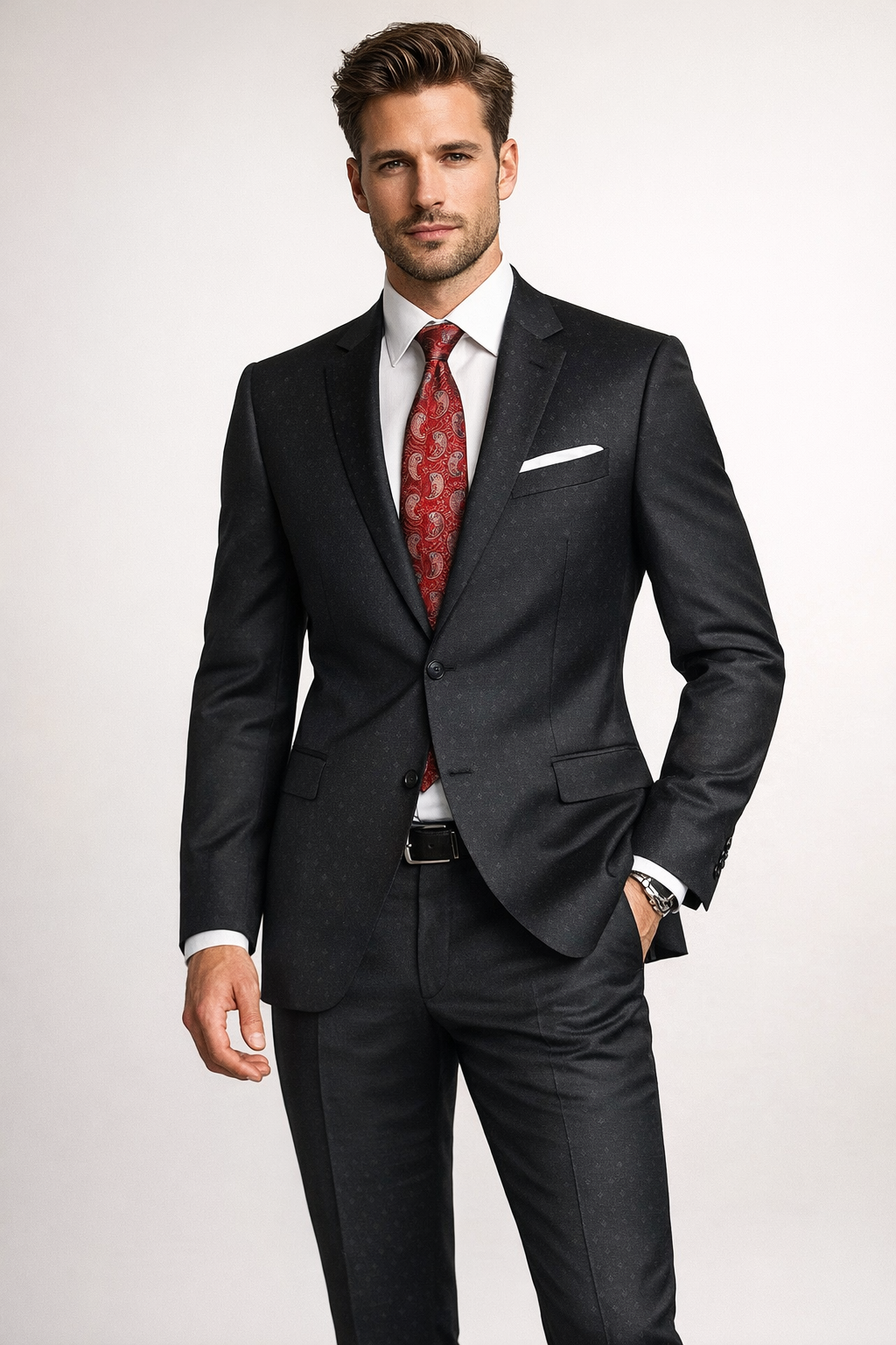 Premium 100% Wool Italian - Black Suit Textured