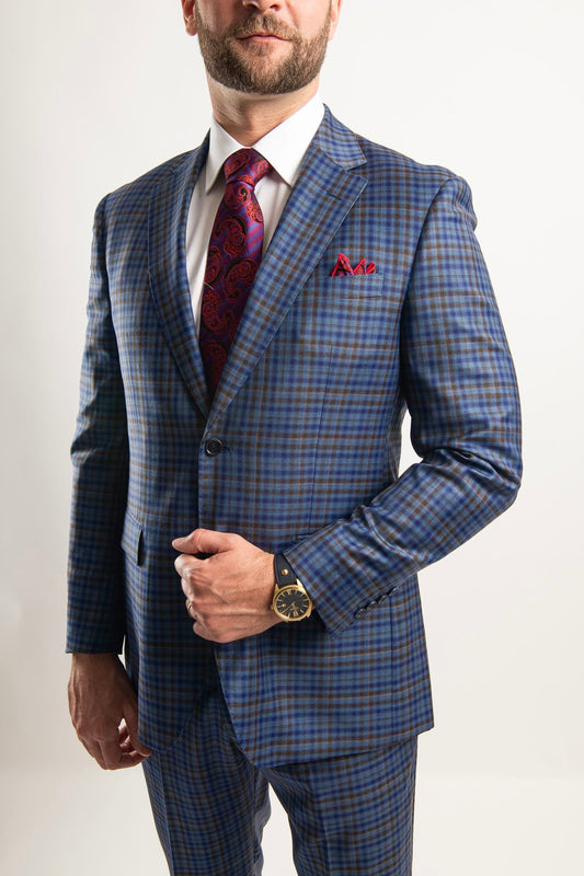 Berragamo Elegant Luxe Italy Blue Pattern Modern Fit Suit 2 Button