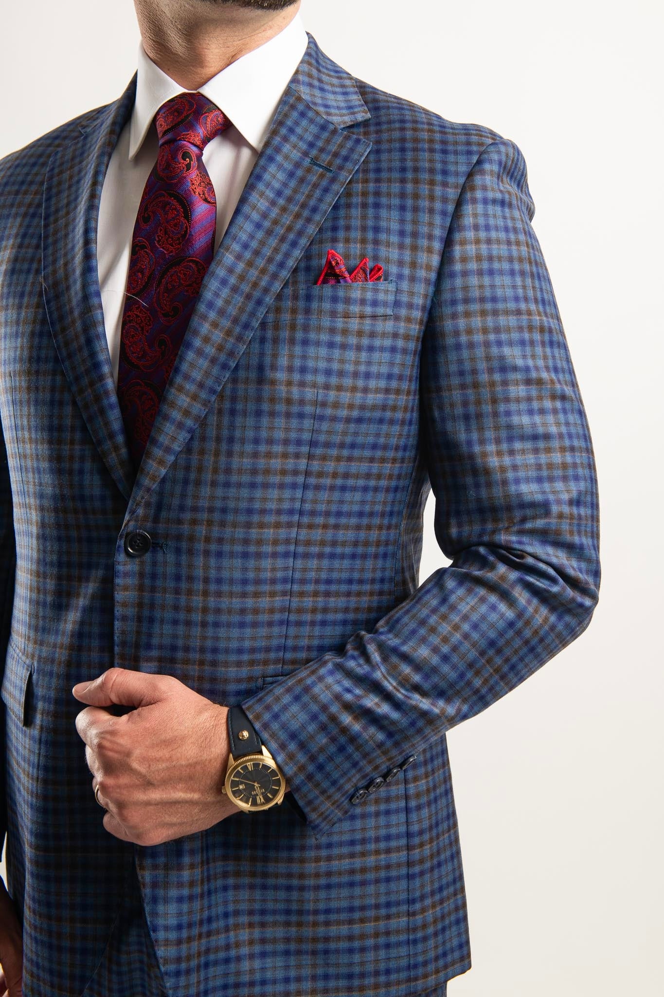 Berragamo Elegant Luxe Italy Blue Pattern Modern Fit Suit 2 Button