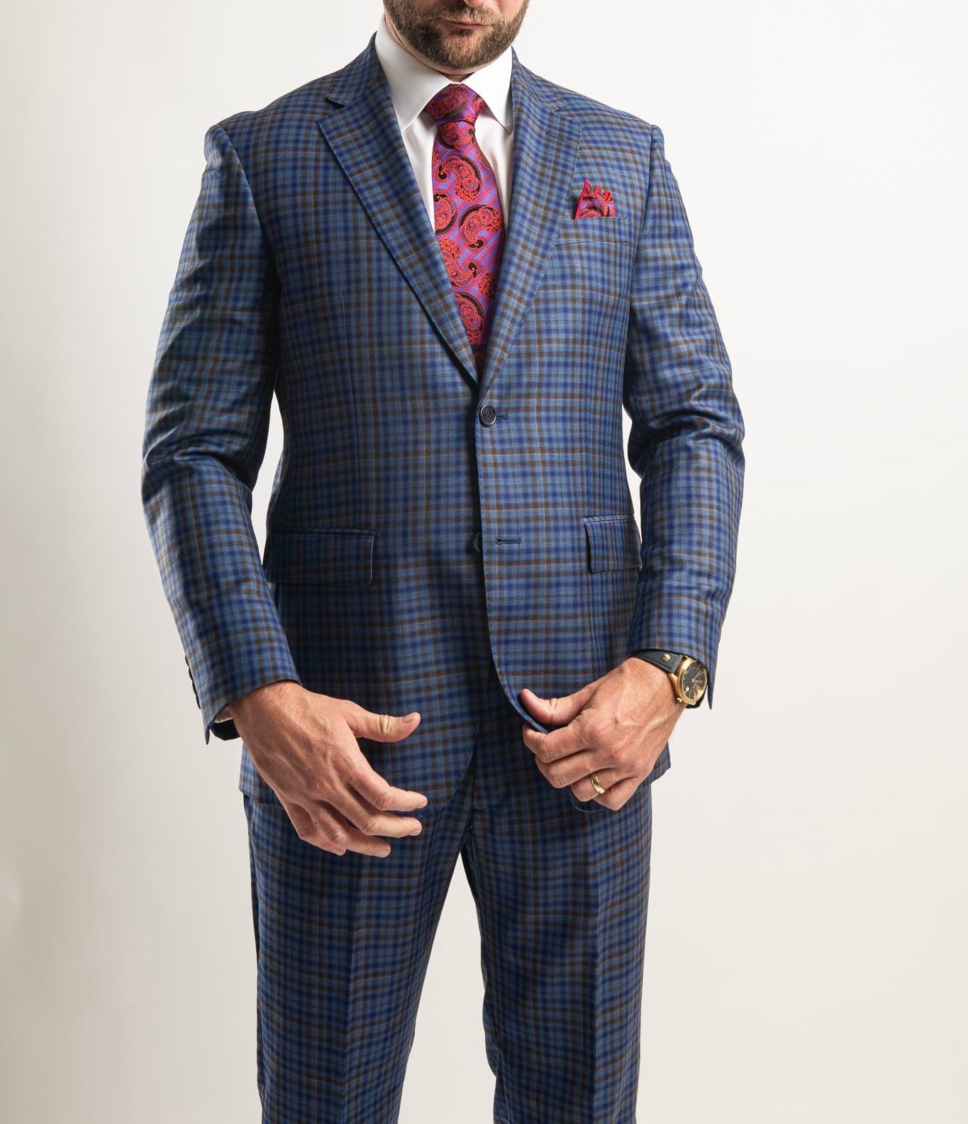 Berragamo Elegant Luxe Italy Blue Pattern Modern Fit Suit 2 Button