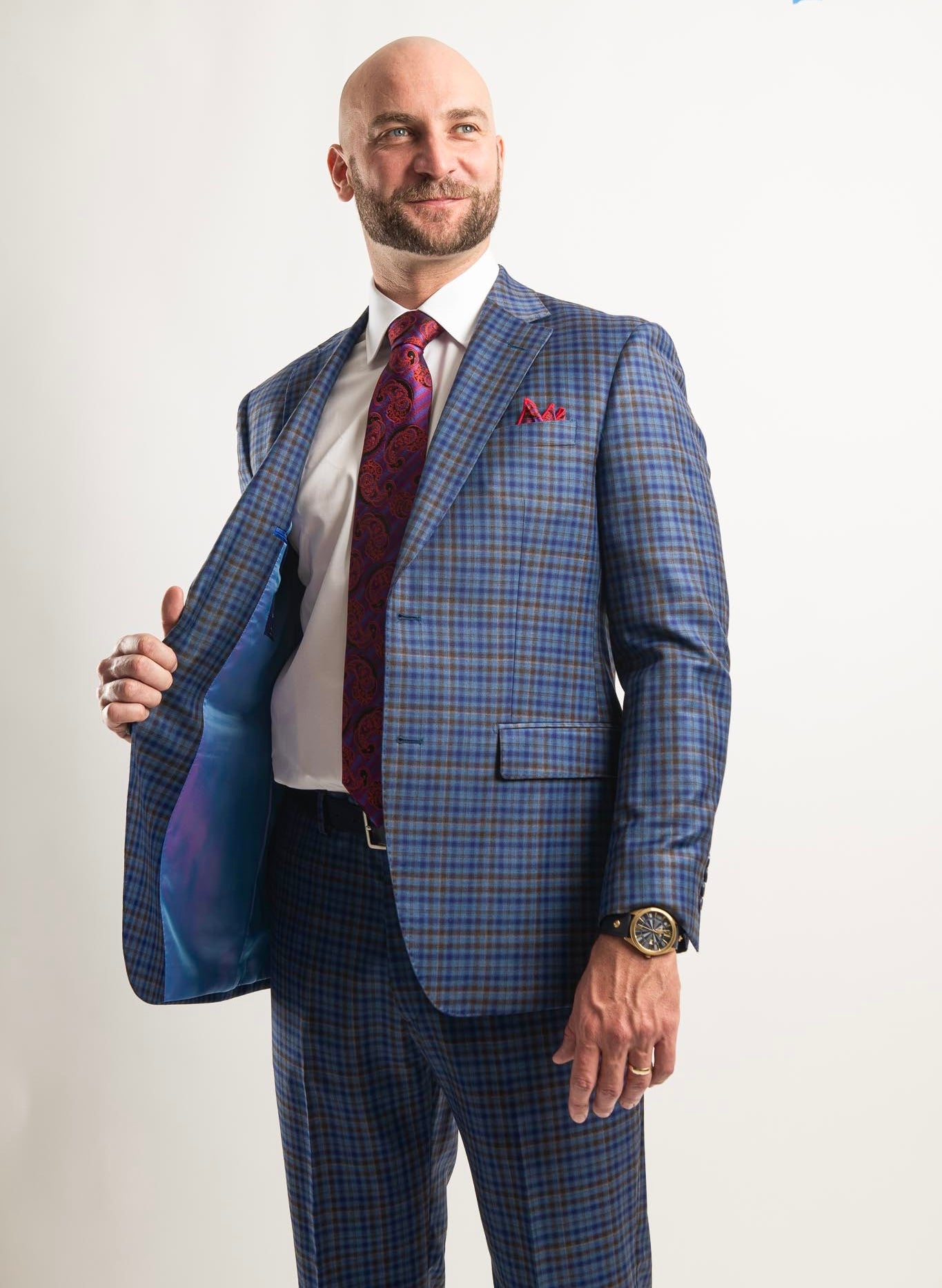 Berragamo Elegant Luxe Italy Blue Pattern Modern Fit Suit 2 Button