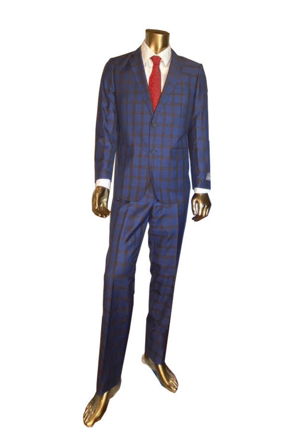 Bertolini Navy Plaid Suit Super Fine