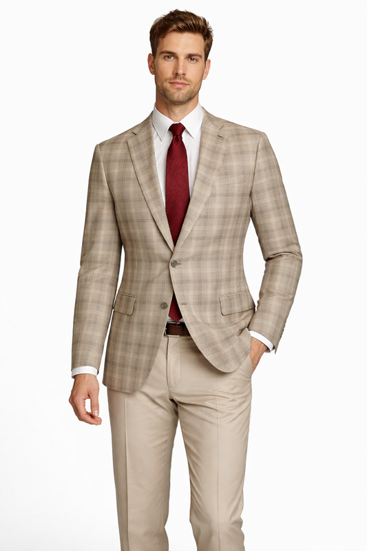 Premium Wool Italian - Classic Fit Blazer Tan Plaid