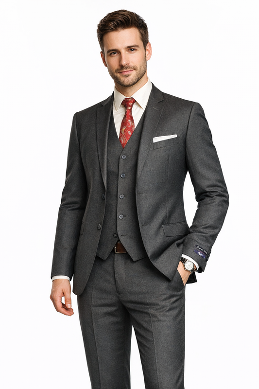 Vintage-Inspired Men's Fashion - 3 Piece Suit Charcoal Gray & Vest
