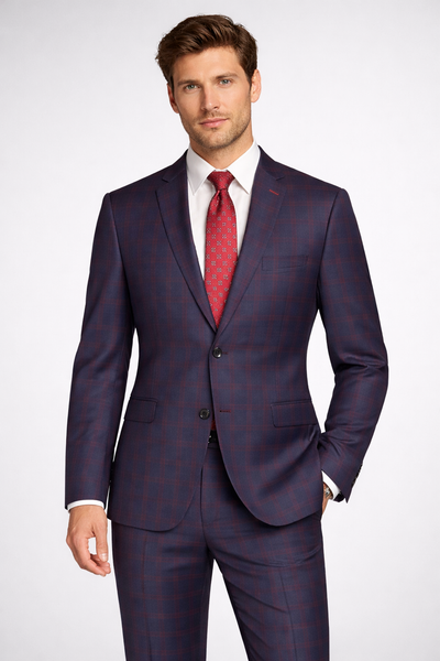 navy suit with burgundy dress Navy Blue and Burgundy Dress