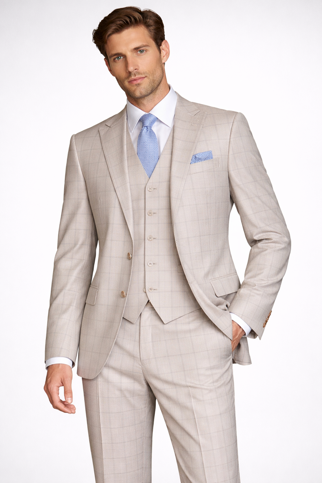 Sophisticated Italian Style - 3 Piece Gray Plaid Suit