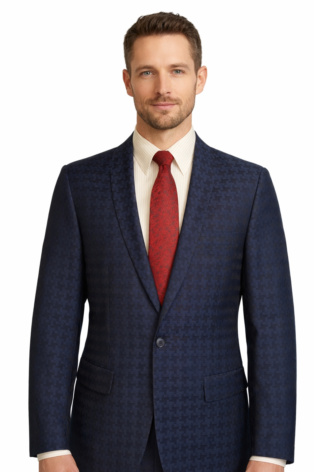 Sophisticated Italian Style - Classic Fit Navy Plaid Blazer