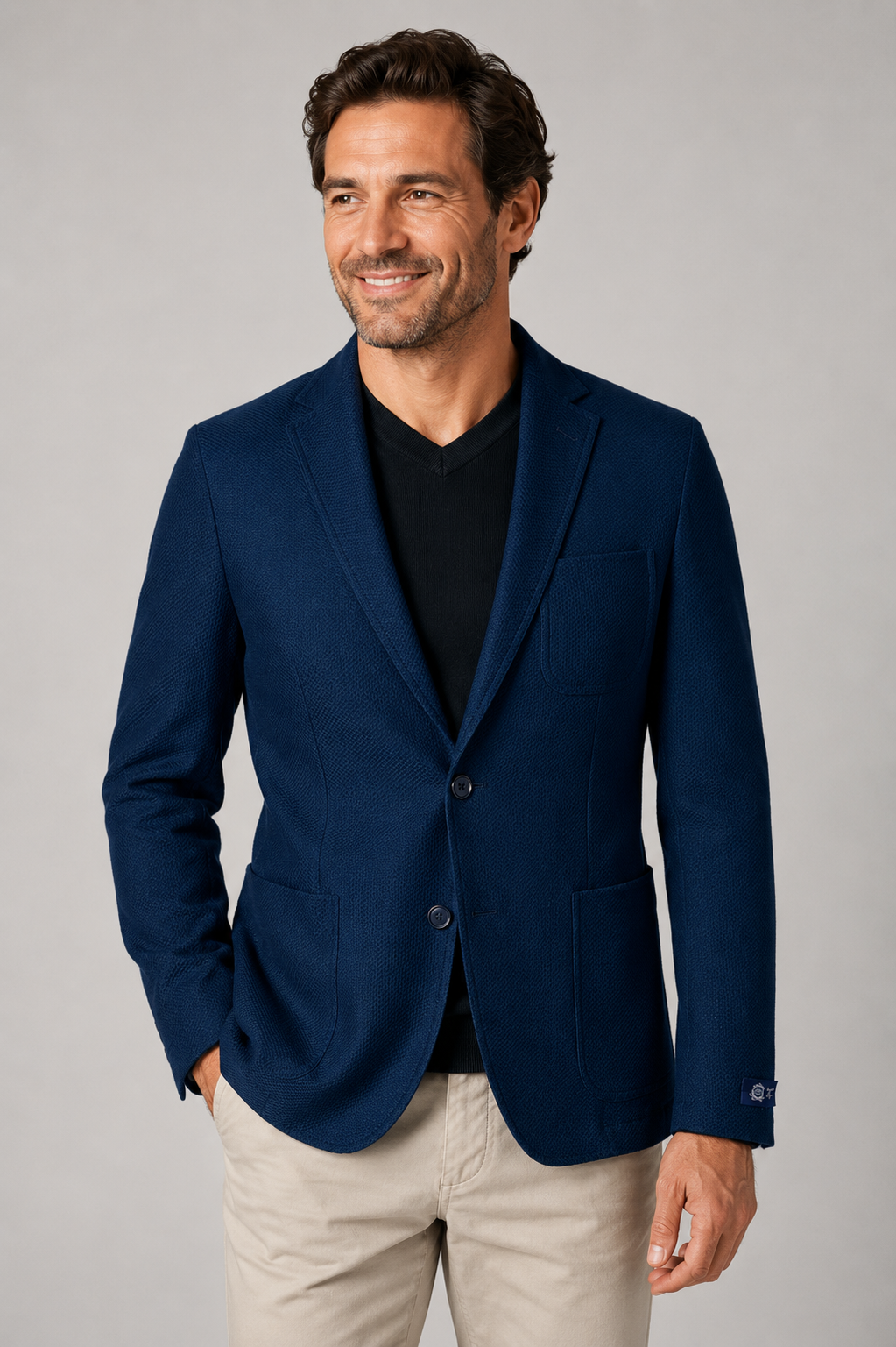Elegant Navy Blue Textured Blazer