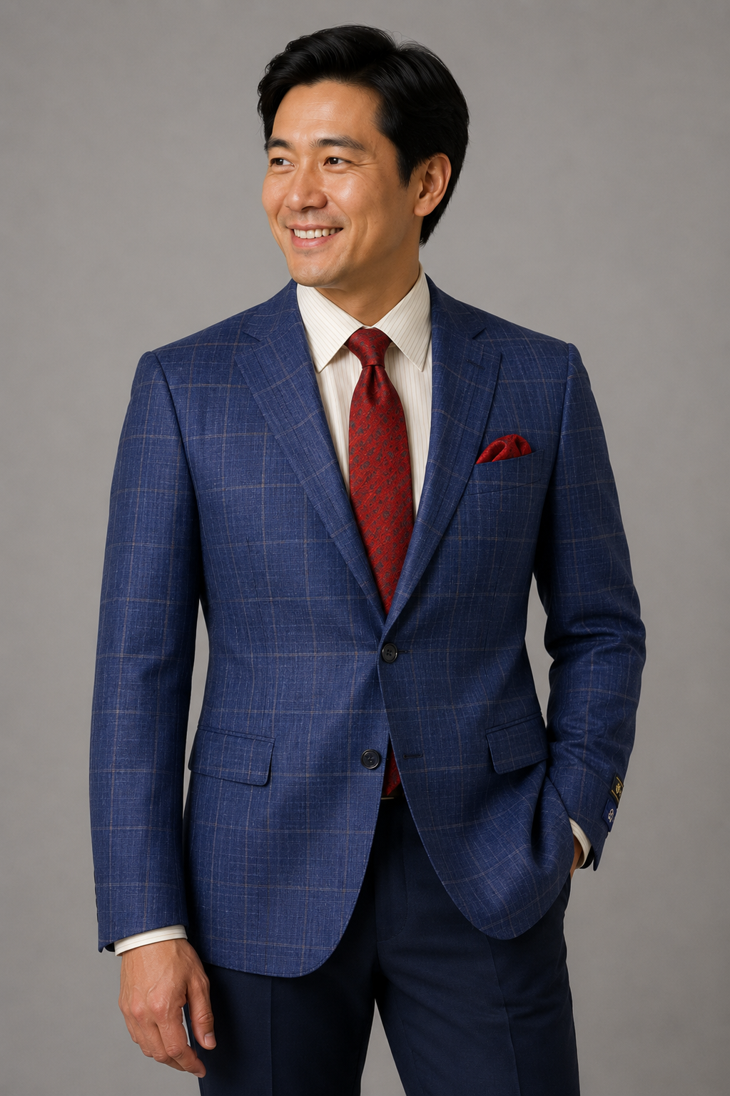 Elegant Classic Fit Blazer Blue Windowpane