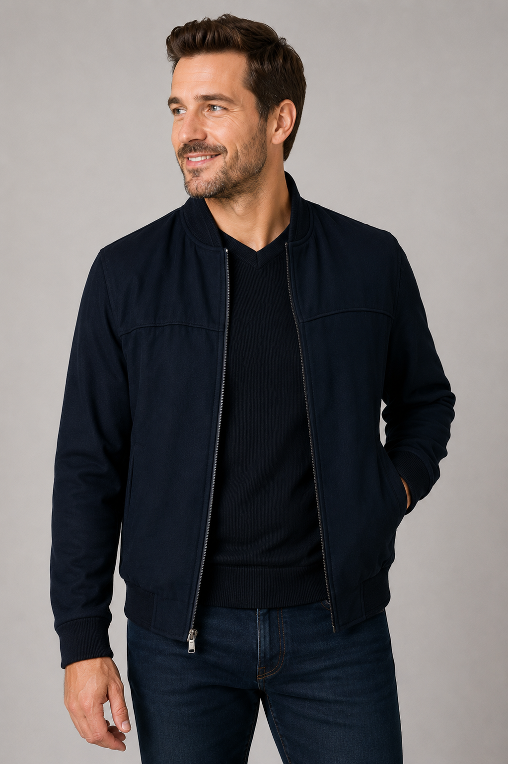 Premium Wool Italian - Black Zipper Front Blazer