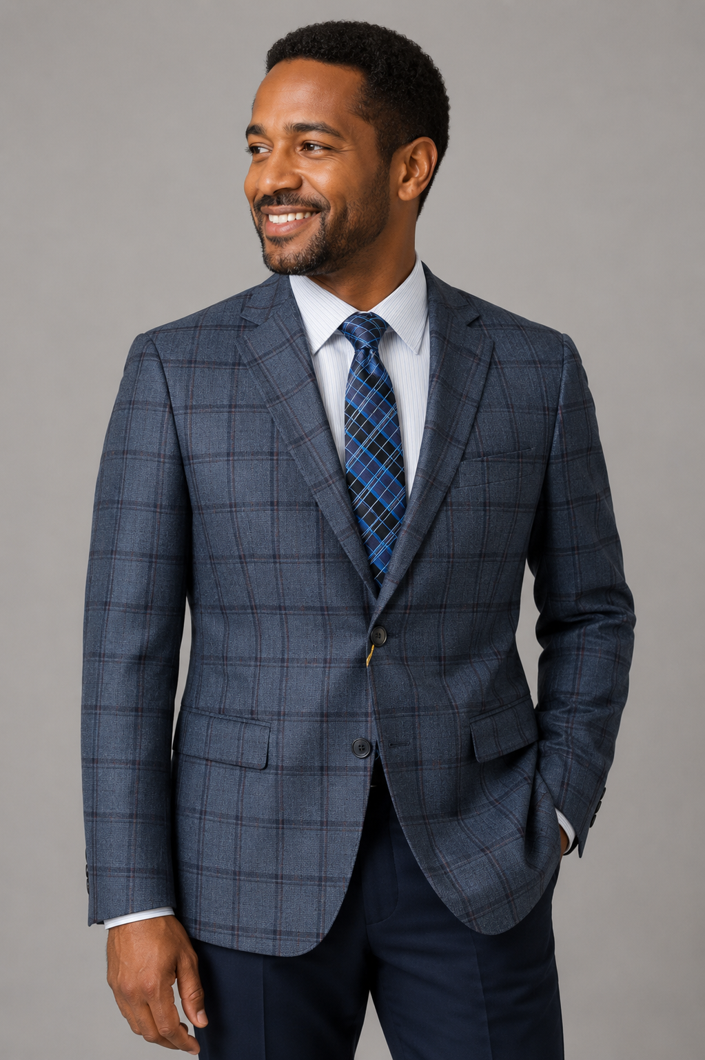 Superfine Wool - Navy Windowpane Blazer Classic fit