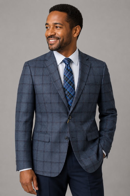 Superfine Wool - Navy Windowpane Blazer Classic fit