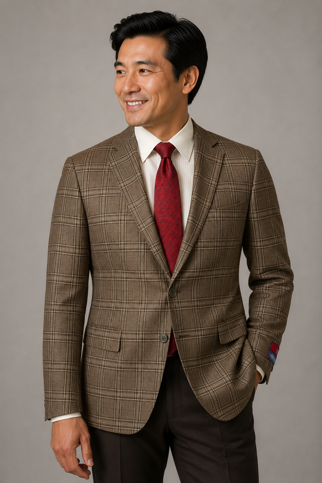 Superfine Wool - Classic Fit Blazer Forest Green & Brown Plaid