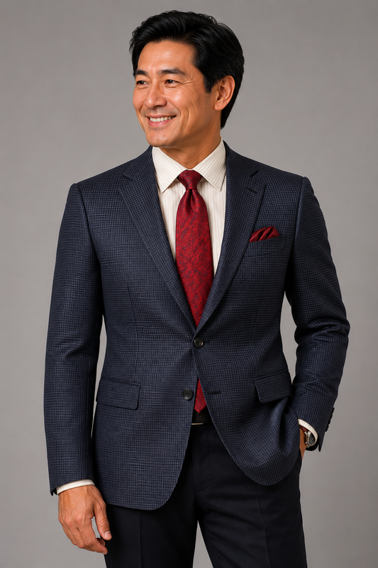 Superfine Wool - Classic Fit Blazer Tan Windowpane Plaid