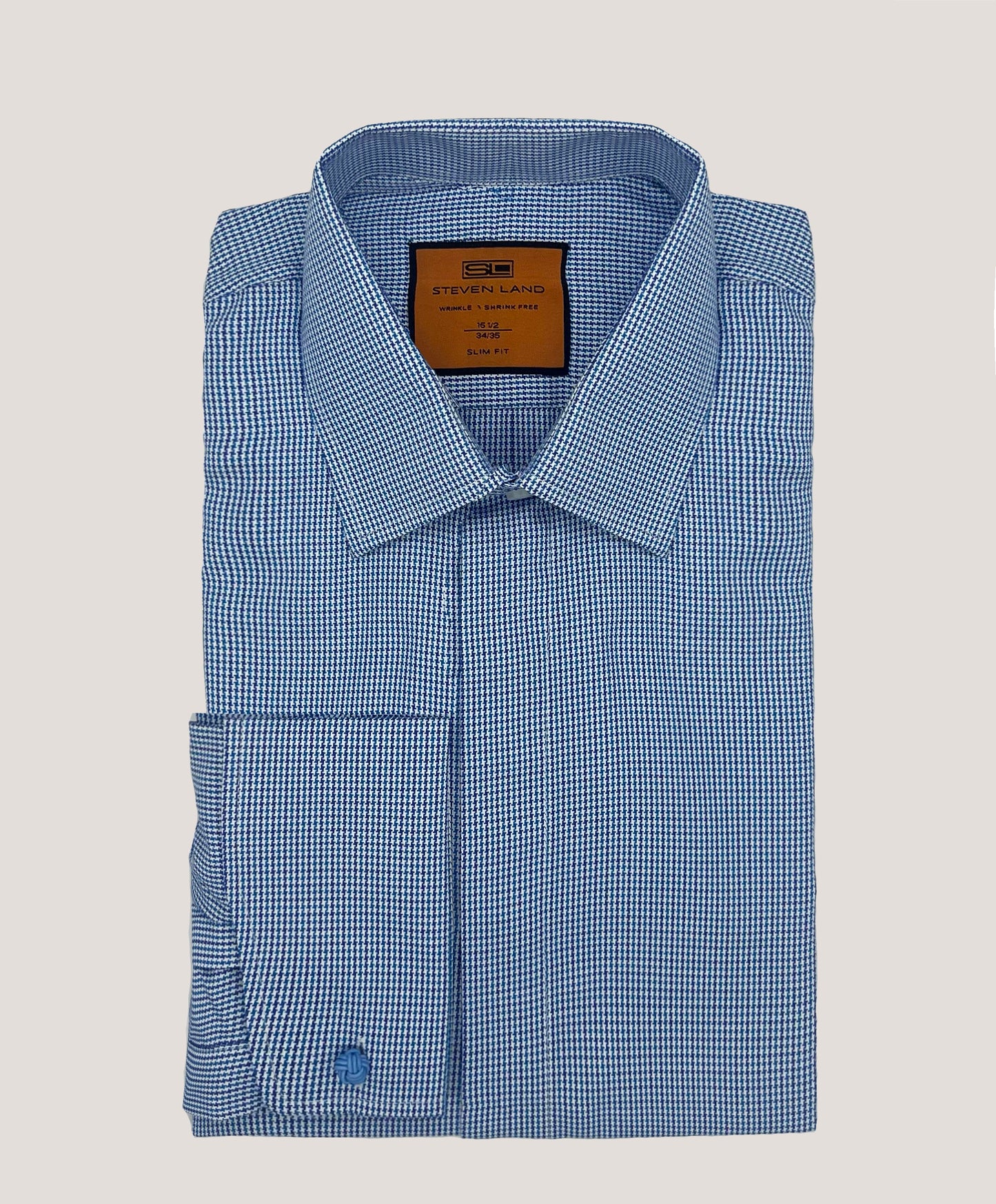 Steven Land - "The Eric" Dress Shirt - Blue & Navy Micro Houndstooth Pattern - French Cuff