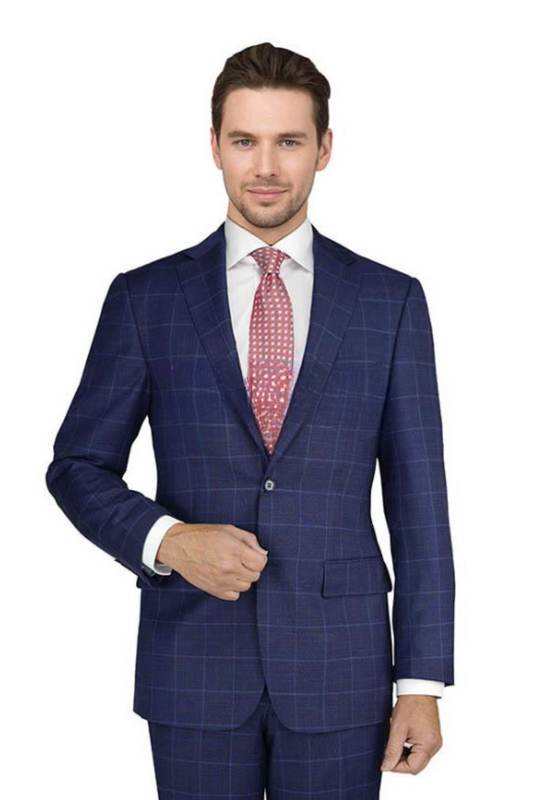 Enzo Brand Navy Windowpane Plaid Suit