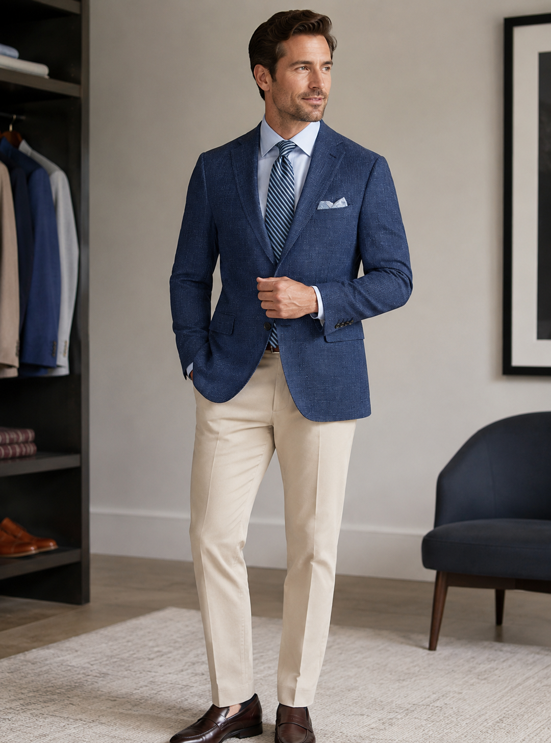 Premium Wool Italian - Blazer - Blue Texture
