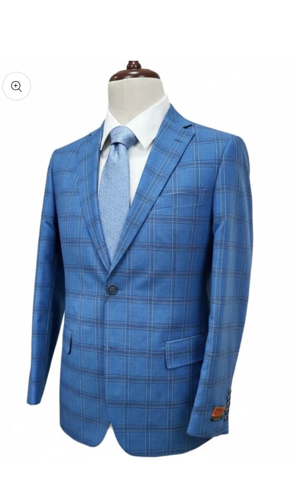 Premium 100% Wool Italian - Blue Windowpane Suit