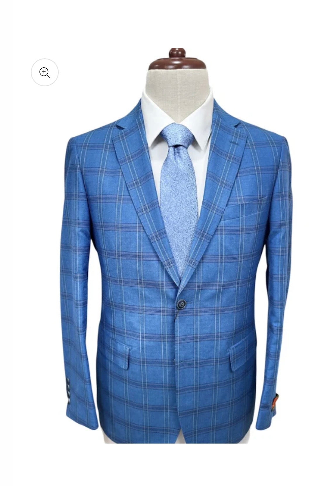Premium 100% Wool Italian - Blue Windowpane Suit