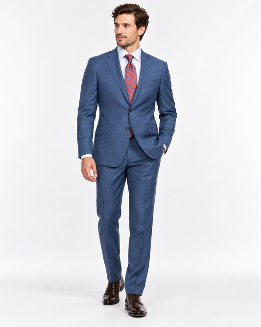 Finest Italian Luxe Light Blue Texture Suit