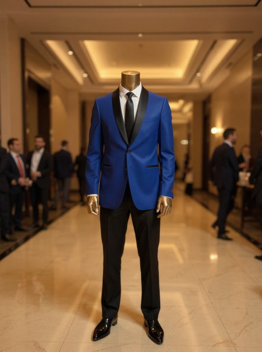 Tuxedo Collection - Classic Fit Shawl Tuxedo Blue Tic