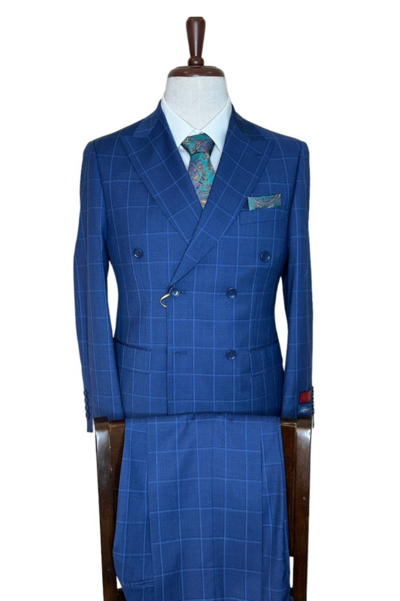 Superfine 100% Wool Navy Blue Windowpane Suit – Yamini's Menswear