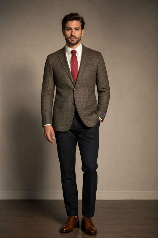Superfine Wool - Classic Fit Blazer Brown Plaid