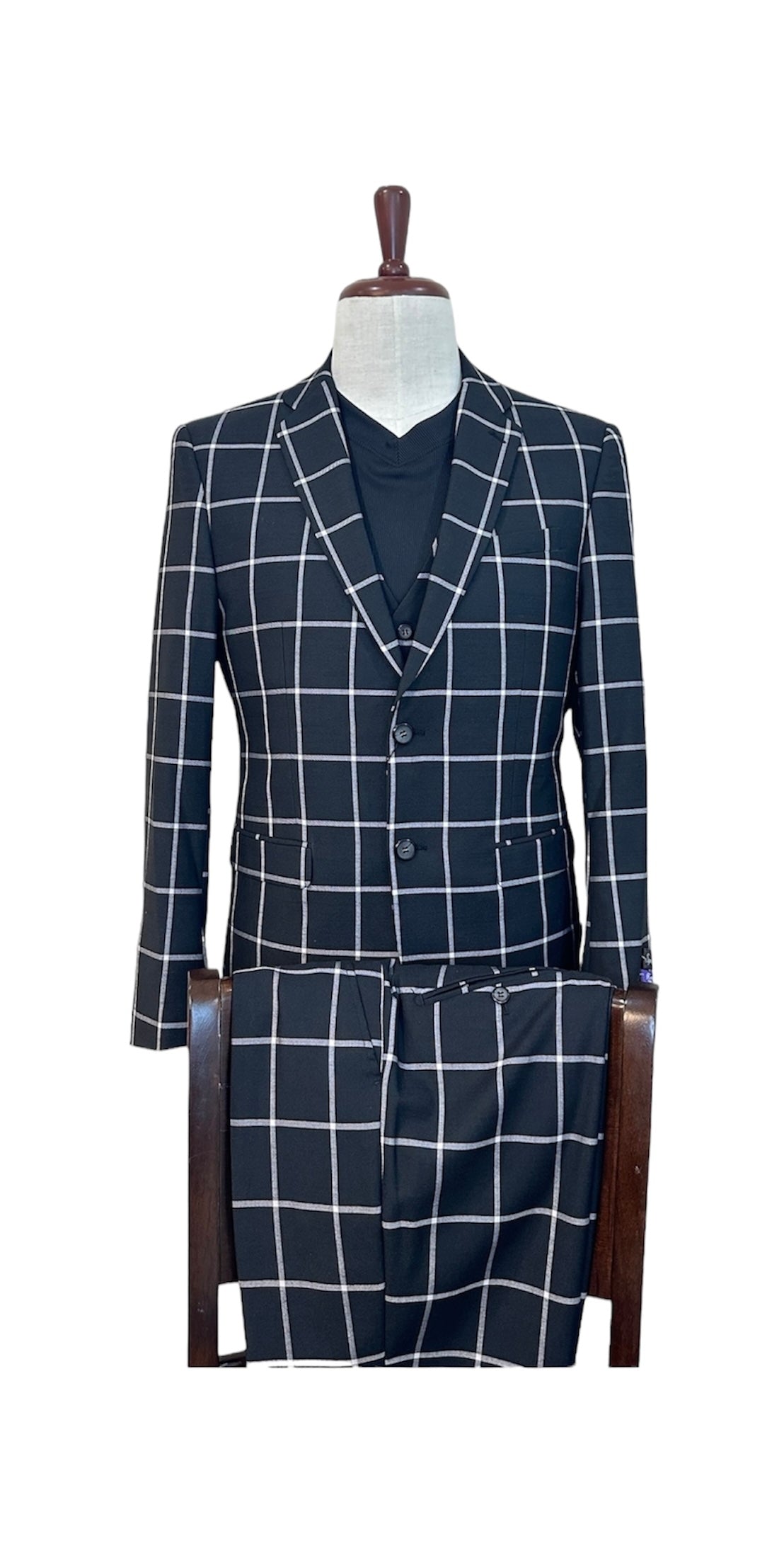 Retro Paris Black and Silver Plaid Suit