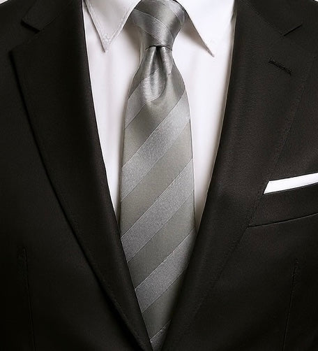 Elegant Tie - Silver Gray Stripe