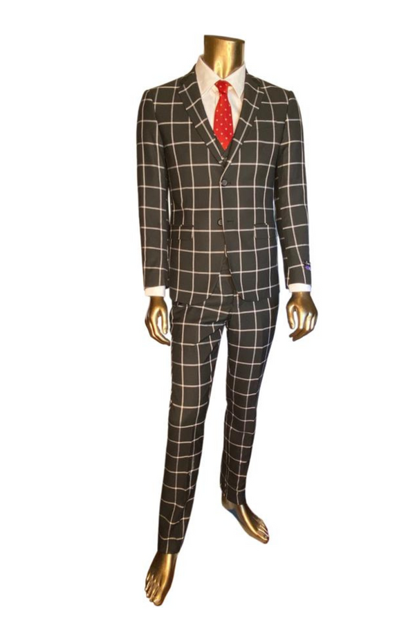 Retro Paris Black and Silver Plaid Suit