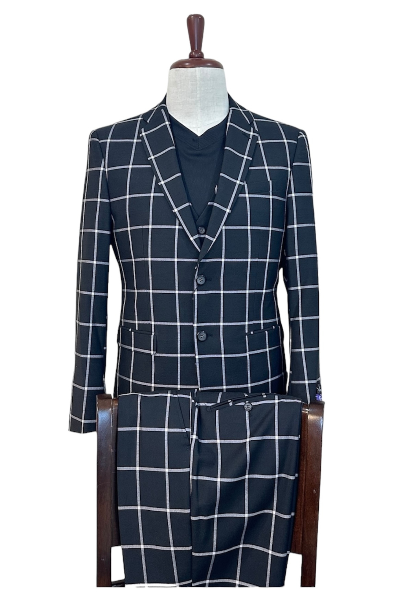 Retro Paris Black and Silver Plaid Suit