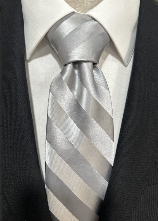 Elegant Tie - Silver Gray Stripe