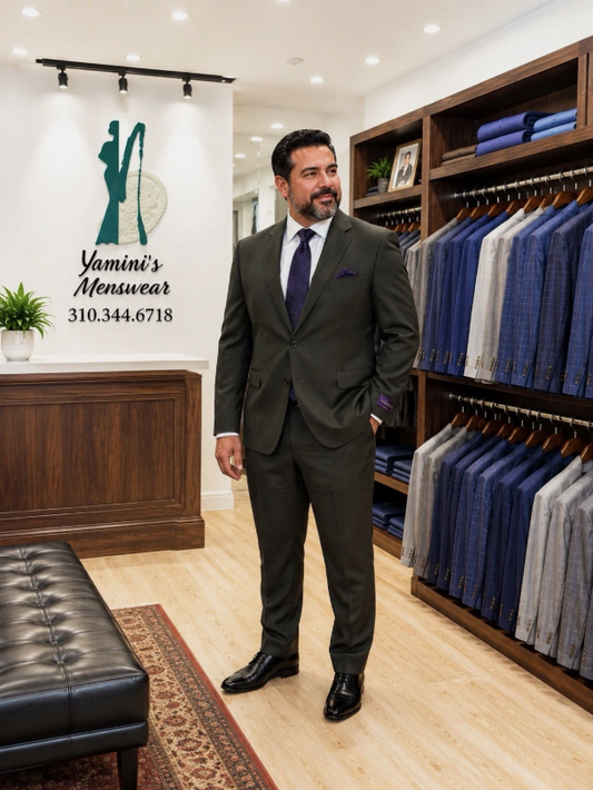 MENS 54R/48W single breasted Dark Olive suit 2 piece, Classic Fit Formal Elegant