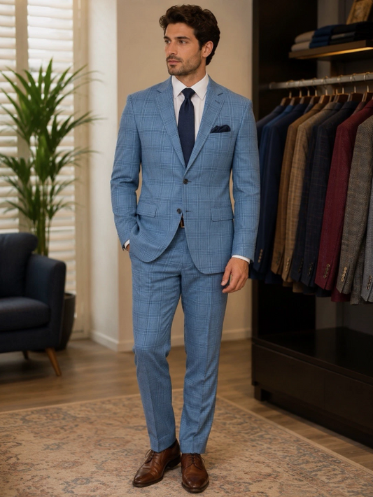 Giorgio Fiorelli Blue Slim Suit Mens 40R /34W 2 Button Modern Business Formal