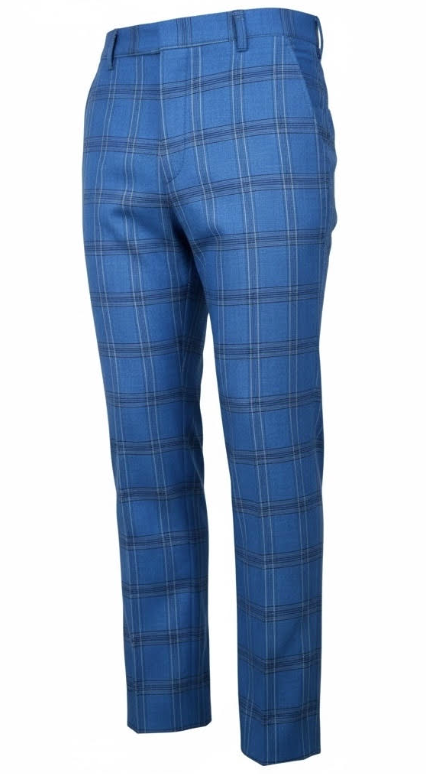 Premium 100% Wool Italian - Blue Windowpane Suit
