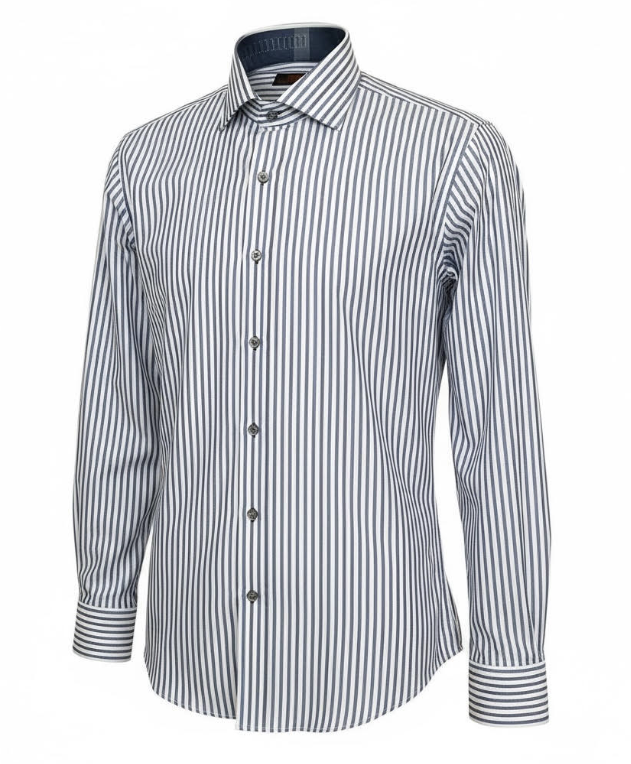 Steven Land - Classic Cuff Dress Shirt - Blue & Charcoal Stripe