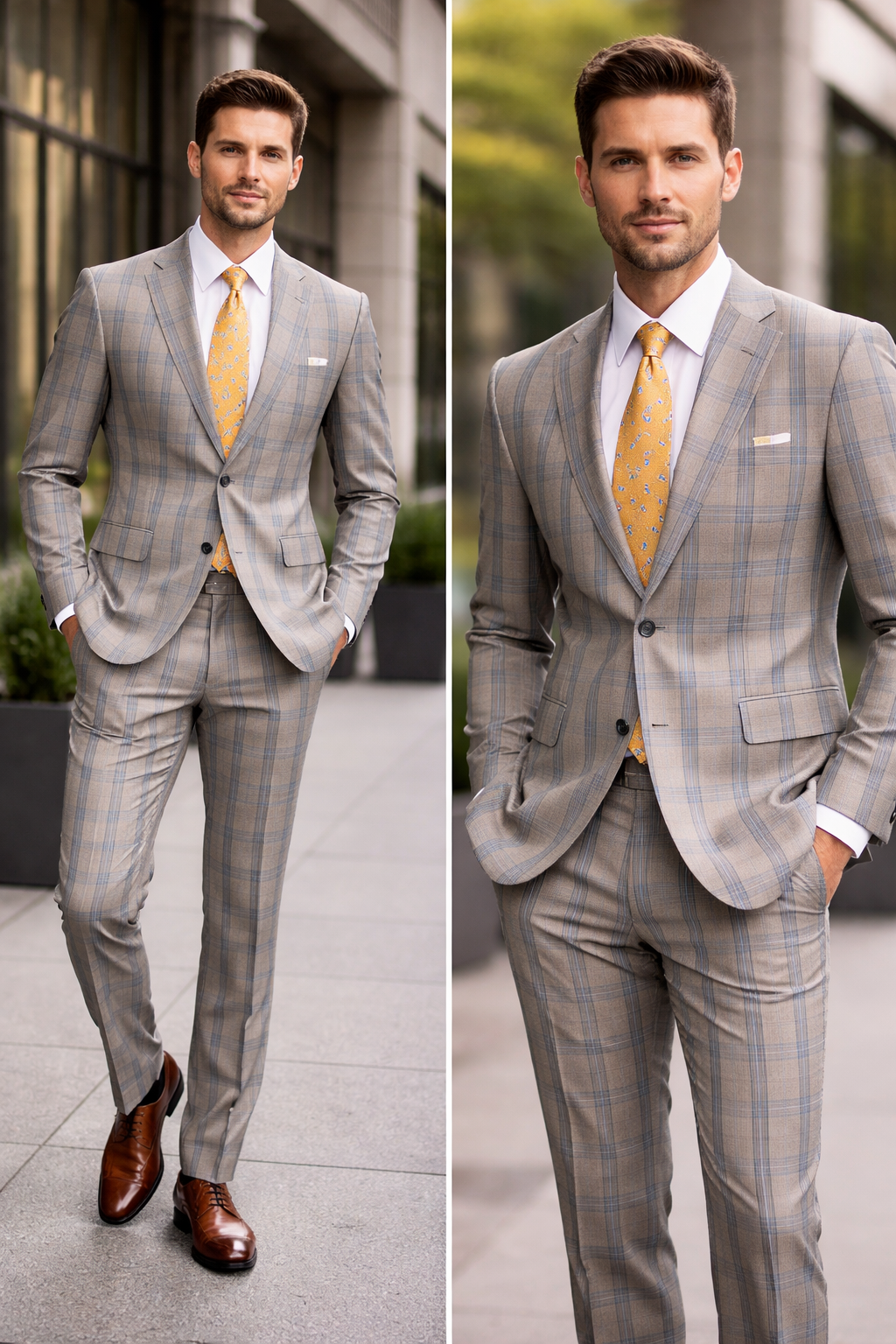 Stylish Italian Cut - Gray Plaid Suit