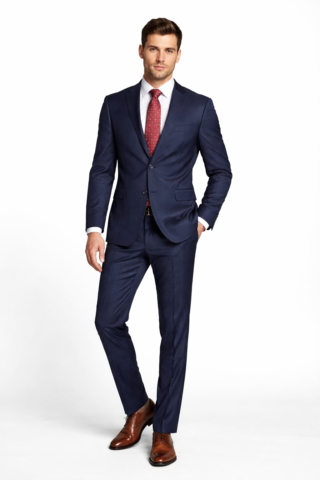 Superfine 100% Wool - Suit Navy Windowpane 2BT