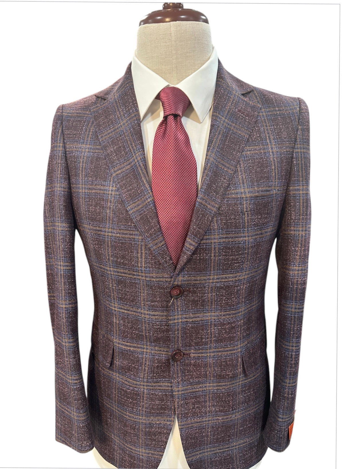 Enzo - Sport Coat - Burgundy Windowpane